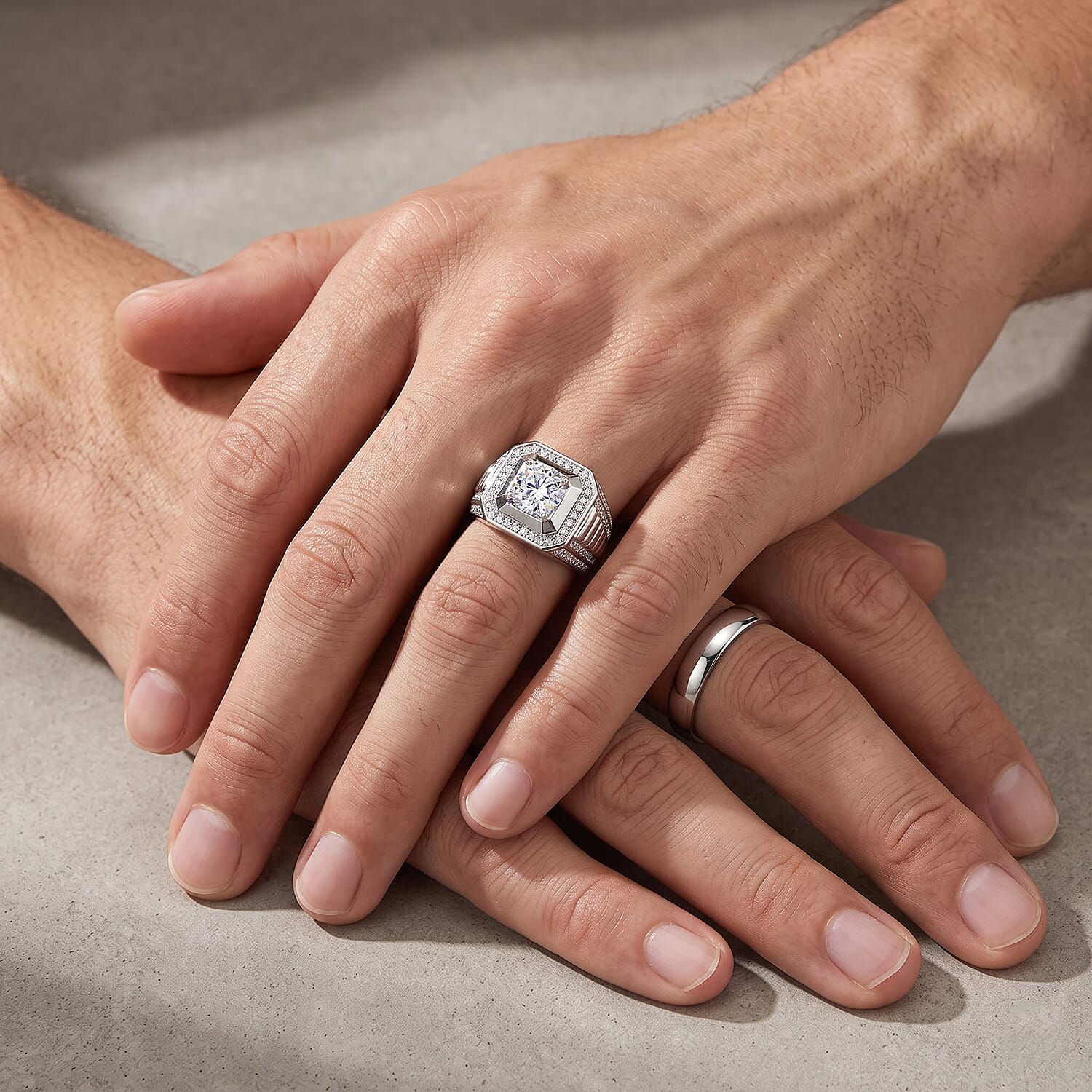 EverTrue Simulated Diamond Signet Ring in Silvertone (Size 5.0)