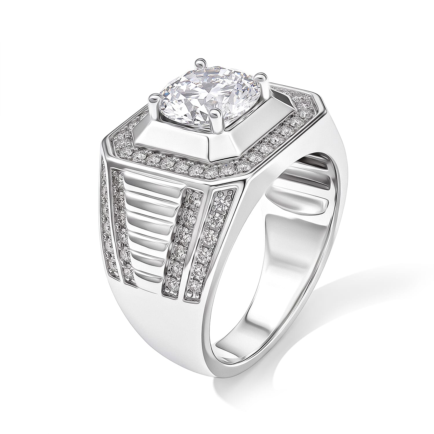 EverTrue Simulated Diamond Signet Ring in Silvertone (Size 5.0)