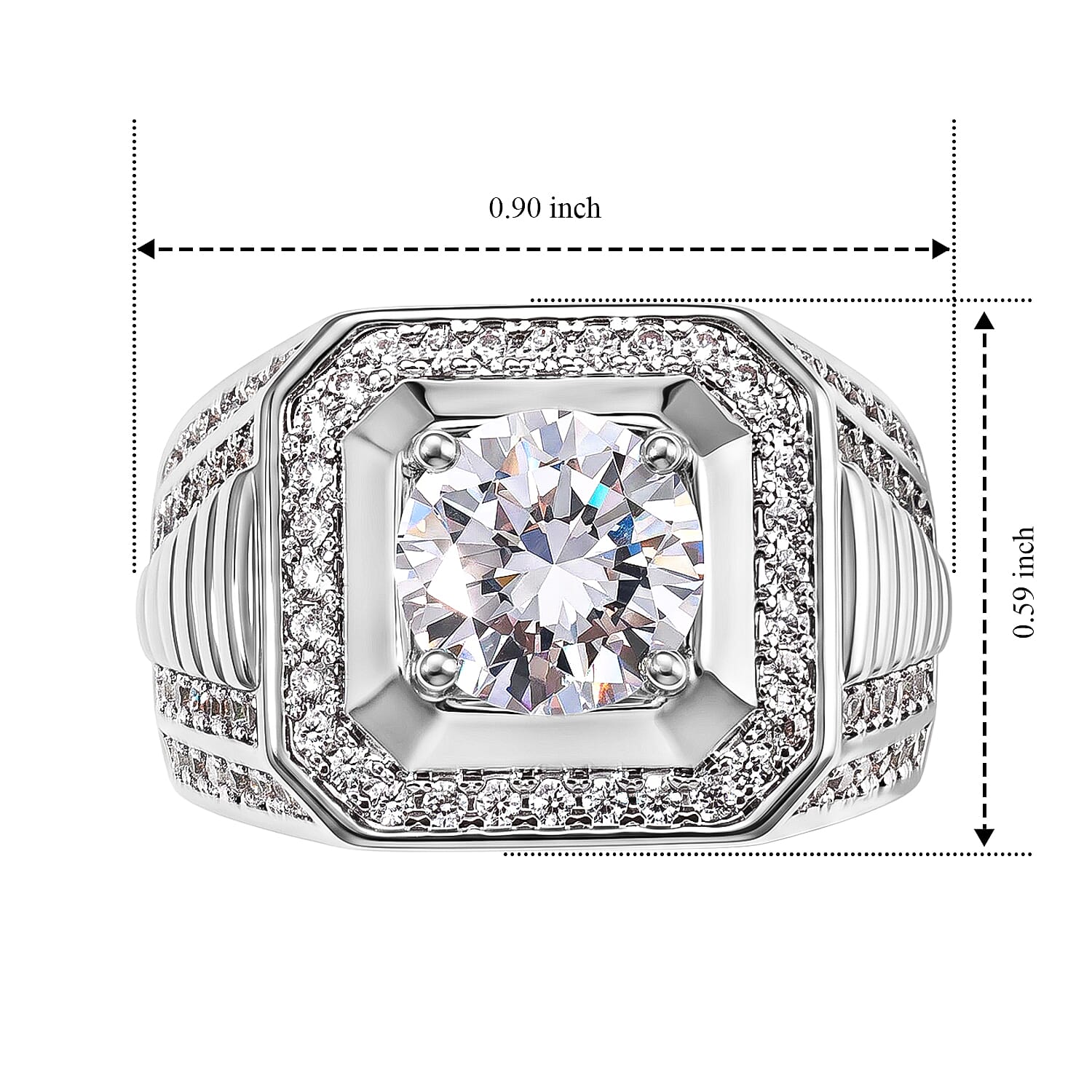 EverTrue Simulated Diamond Signet Ring in Silvertone (Size 5.0)
