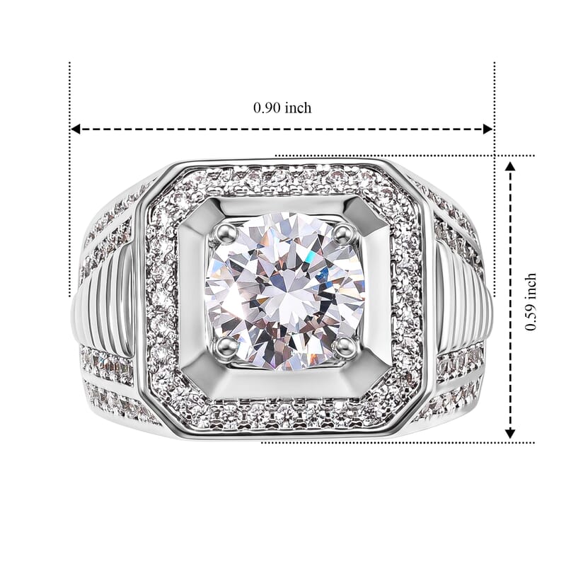 EverTrue Simulated Diamond Signet Ring in Silvertone (Size 5.0)