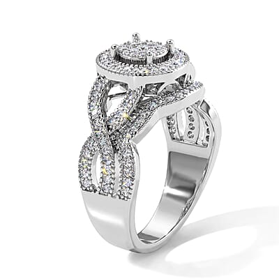 EverTrue Simulated Diamond Layered Halo Ring in Silvertone (Size 5.0)