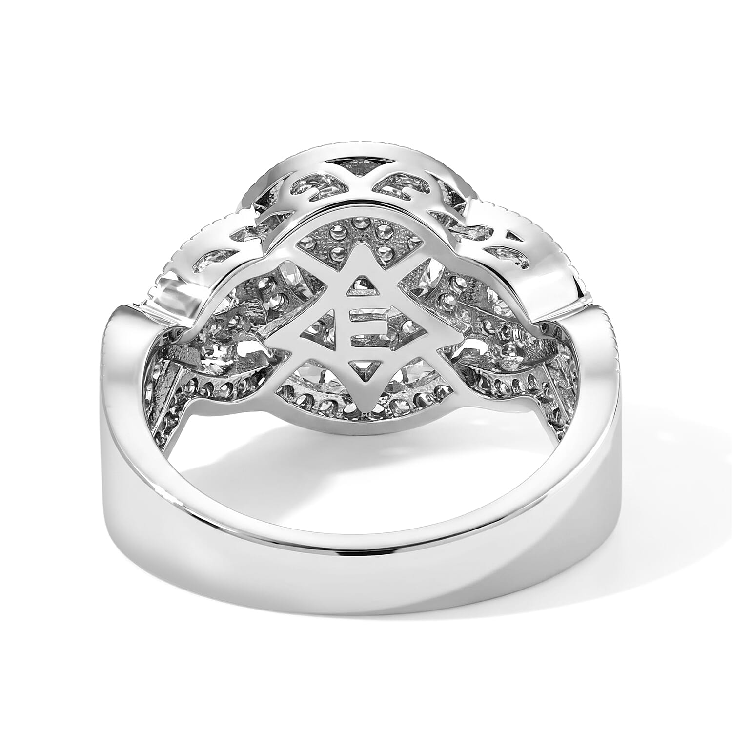 EverTrue Simulated Diamond Layered Halo Ring in Silvertone (Size 5.0)