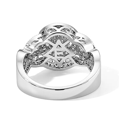 EverTrue Simulated Diamond Layered Halo Ring in Silvertone (Size 5.0)