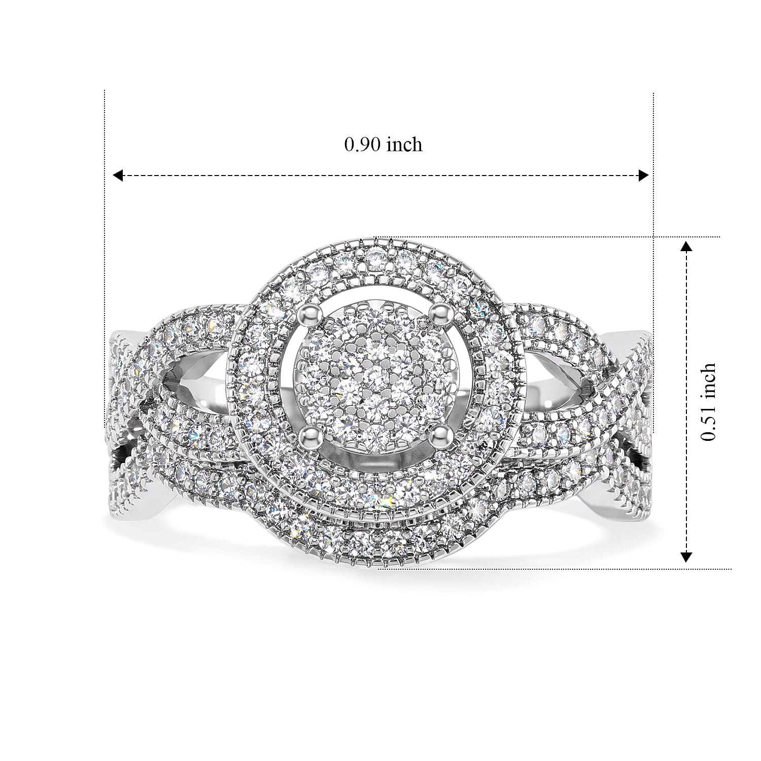 EverTrue Simulated Diamond Layered Halo Ring in Silvertone (Size 5.0)