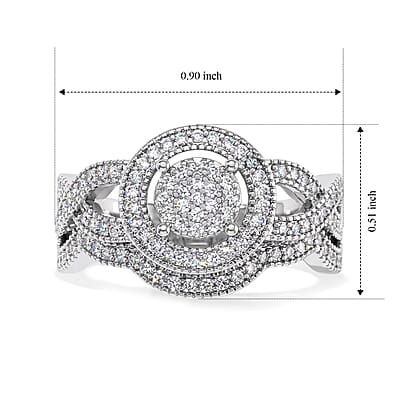 EverTrue Simulated Diamond Layered Halo Ring in Silvertone (Size 5.0)