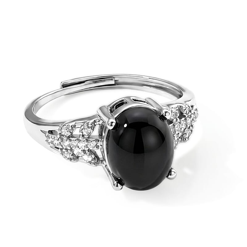 Hypersthene and Simulated Diamond 1.10 ctw Ring in Silvertone (Adjustable)