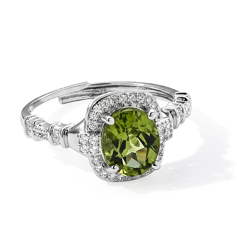 Peridot and Simulated Diamond 3.20 ctw Ring in Silvertone (Adjustable)