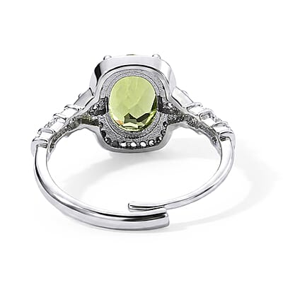 Peridot and Simulated Diamond 3.20 ctw Ring in Silvertone (Adjustable)