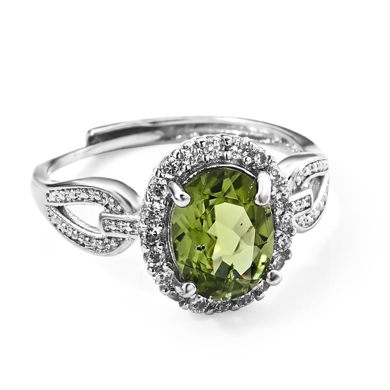 Peridot and Simulated Diamond 3.20 ctw Ring in Silvertone (Adjustable)