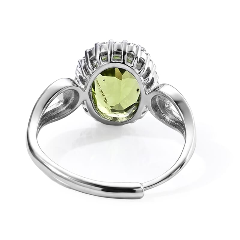 Peridot and Simulated Diamond 3.20 ctw Ring in Silvertone (Adjustable)