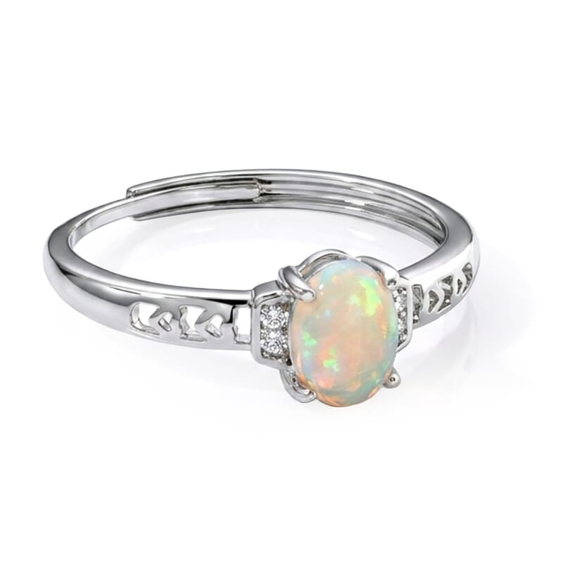 Opal and Simulated Diamond 0.60 ctw Ring in Silvertone (Adjustable)