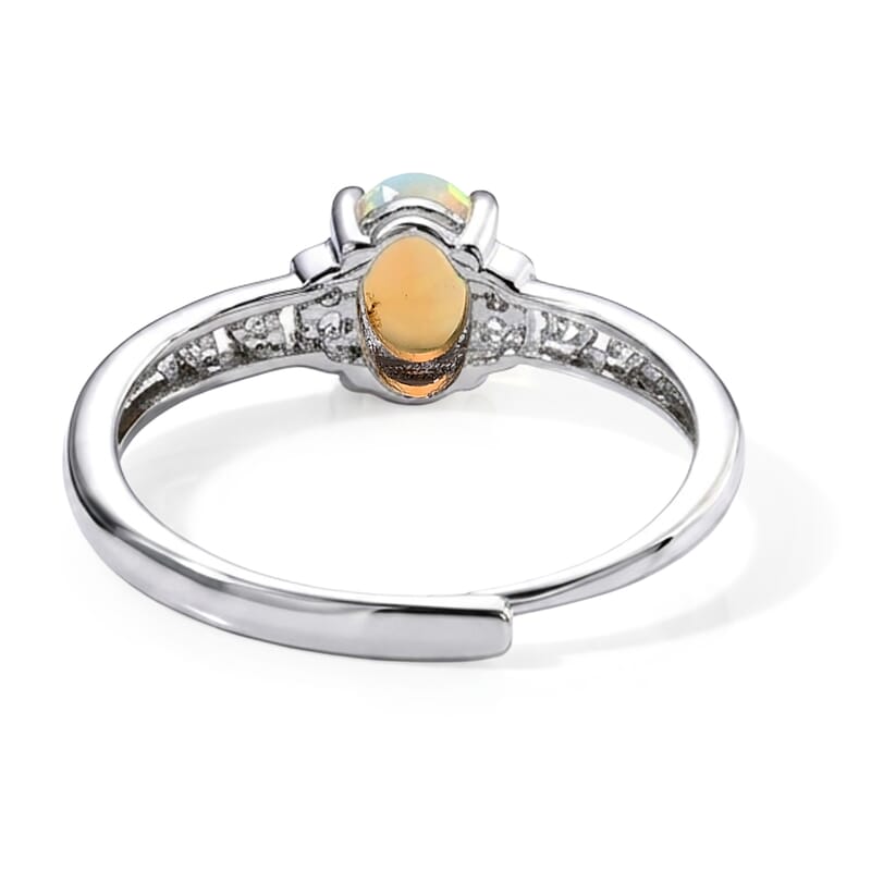 Opal and Simulated Diamond 0.60 ctw Ring in Silvertone (Adjustable)