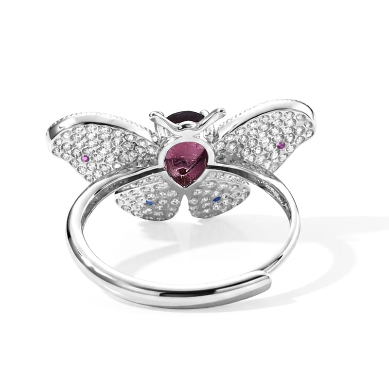 Pink Tourmaline and Simulated Diamond 0.54 ctw Ring in Silvertone (Adjustable)