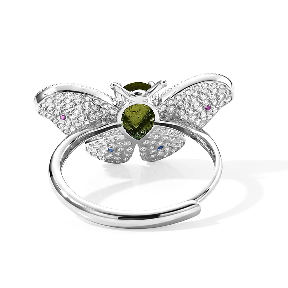Green Tourmaline and Simulated Diamond 0.54 ctw Ring in Silvertone (Adjustable)
