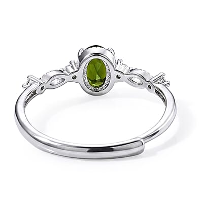 Chrome Diopside and Simulated Diamond 0.53 ctw Ring in Silvertone (Adjustable)