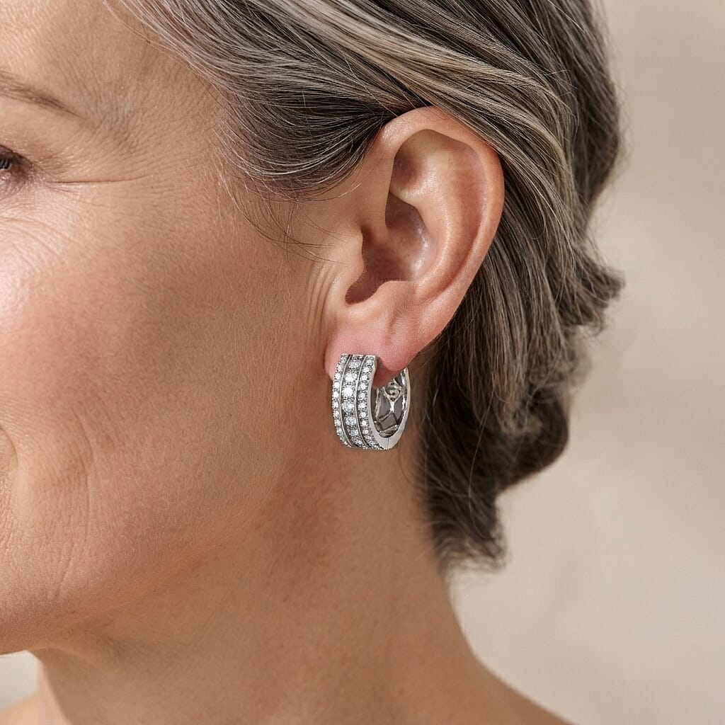 EverTrue Simulated Diamond Inside-out Hoop Earrings in Silvertone