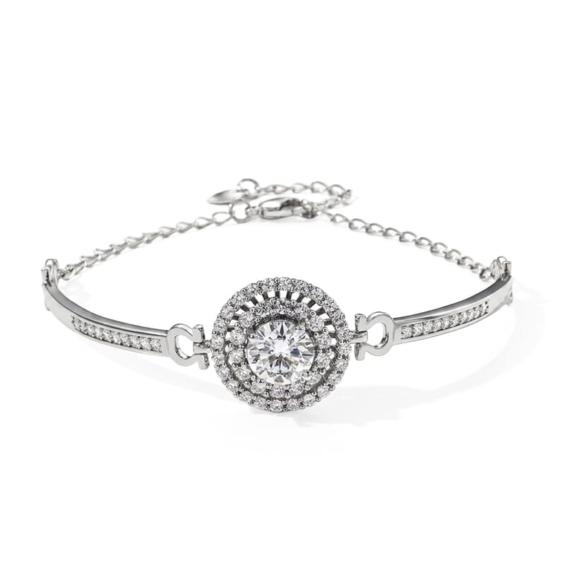 Moissanite and Simulated Diamond 2.60 ctw Bracelet in Silvertone (Adjustable)
