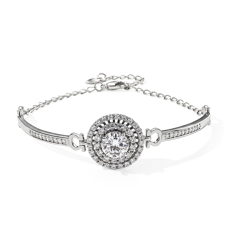 Moissanite and Simulated Diamond 2.60 ctw Bracelet in Silvertone (Adjustable)
