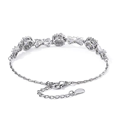Moissanite and Simulated Diamond 1.80 ctw Bracelet in Silvertone (Adjustable)