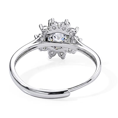 Moissanite and Simulated Diamond 1.20 ctw Ring in Silvertone (Adjustable)