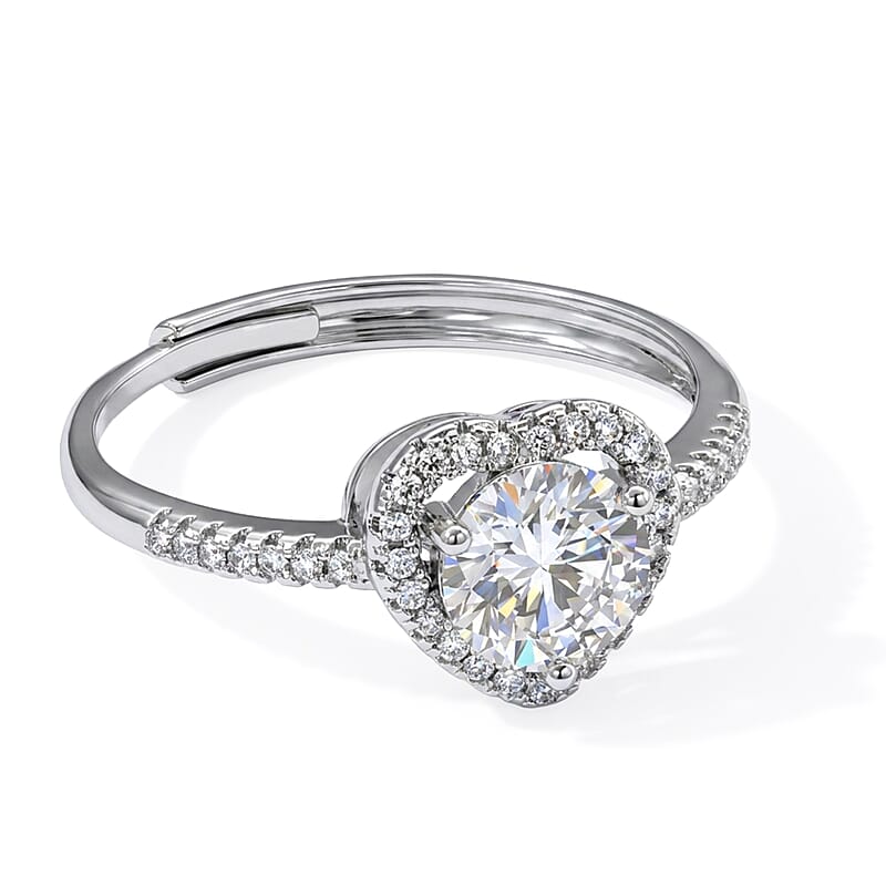 Moissanite and Simulated Diamond 1.30 ctw Ring in Silvertone (Adjustable)