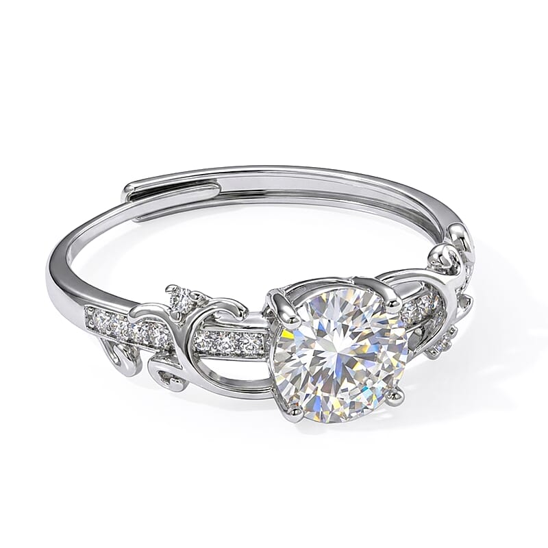 Moissanite and Simulated Diamond 1.30 ctw Ring in Silvertone (Adjustable)