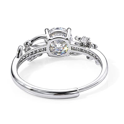 Moissanite and Simulated Diamond 1.30 ctw Ring in Silvertone (Adjustable)