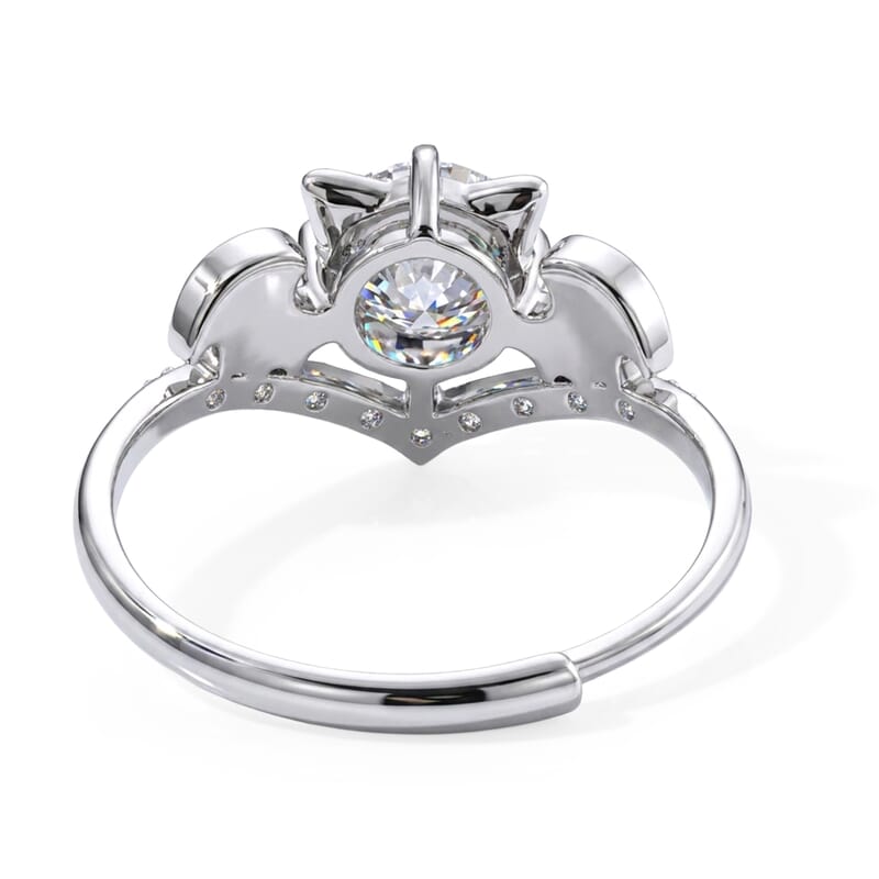 Moissanite and Simulated Diamond 1.30 ctw Fancy Ring in Silvertone (Adjustable)