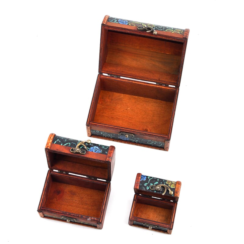 Livmore Green Flower Embossed Set of 3 Treasure Box