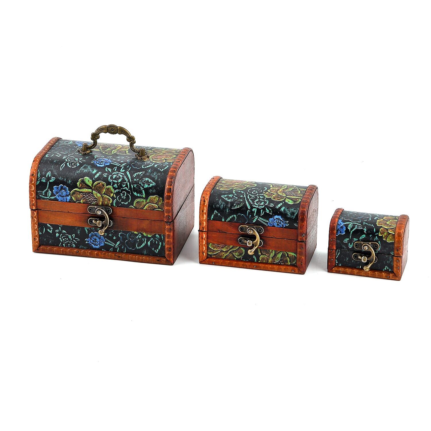 Livmore Green Flower Embossed Set of 3 Treasure Box