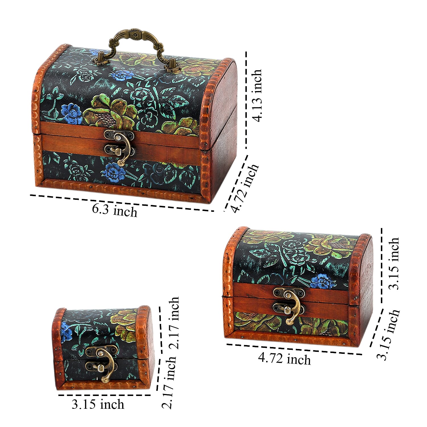 Livmore Green Flower Embossed Set of 3 Treasure Box