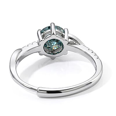 Green Moissanite and Simulated Diamond 1.40 ctw Ring in Silvertone (Adjustable)