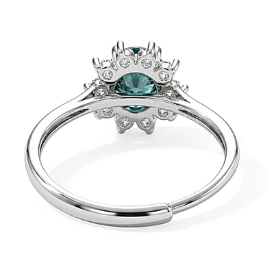 Green Moissanite and Simulated Diamond 1.20 ctw Ring in Silvertone (Adjustable)