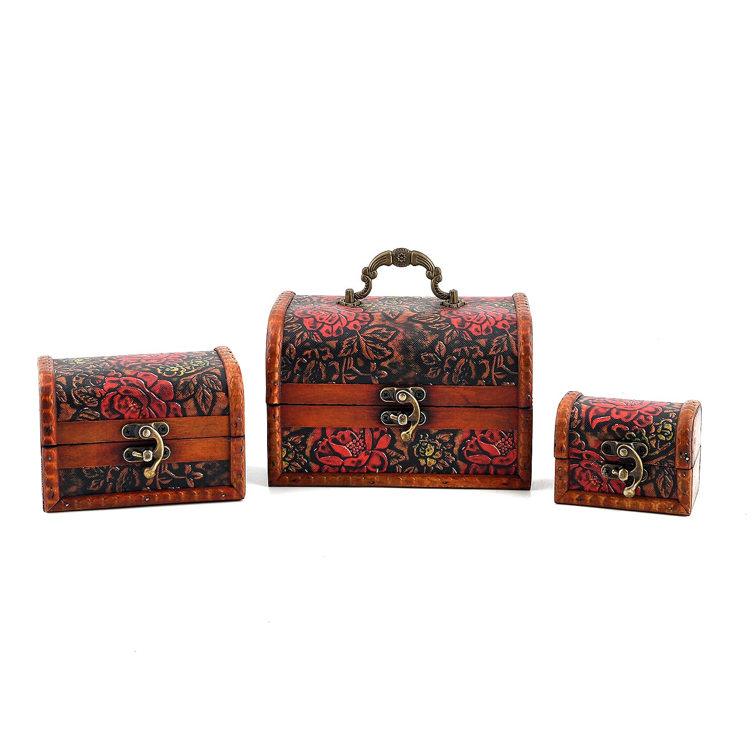 Livmore Red and Yellow Flower Embossed Set of 3 Treasure Box