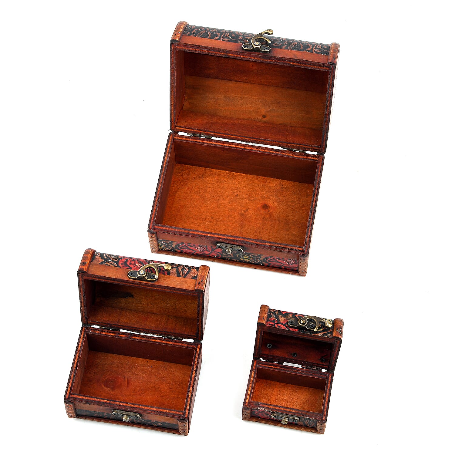 Livmore Red and Yellow Flower Embossed Set of 3 Treasure Box