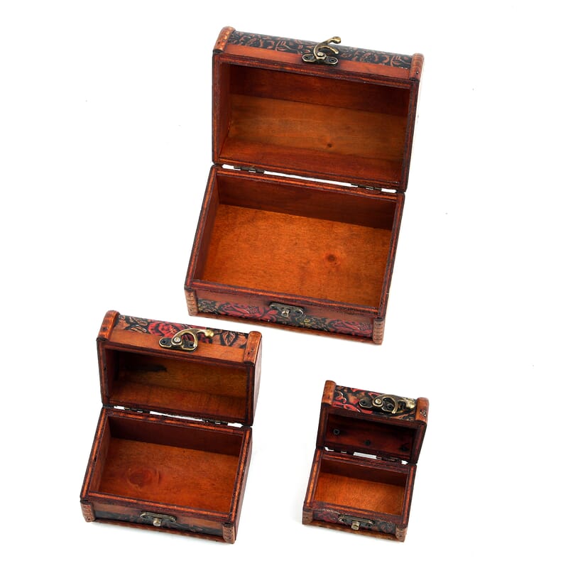 Livmore Red and Yellow Flower Embossed Set of 3 Treasure Box
