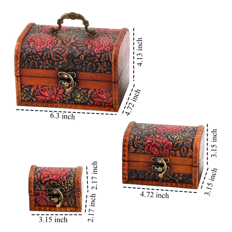 Livmore Red and Yellow Flower Embossed Set of 3 Treasure Box