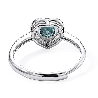 Green Moissanite and Simulated Diamond 1.40 ctw Ring in Silvertone (Adjustable)
