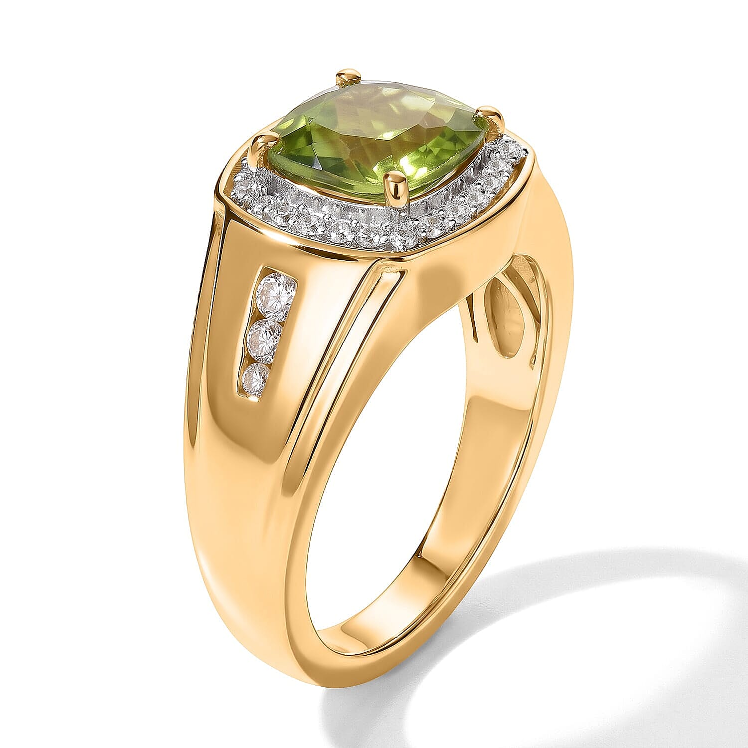 D'Joy Hebei Peridot and White Zircon Men's 2.85 ctw Ring in 18K Vermeil Yellow Gold Over Sterling Silver (Size 10.0)