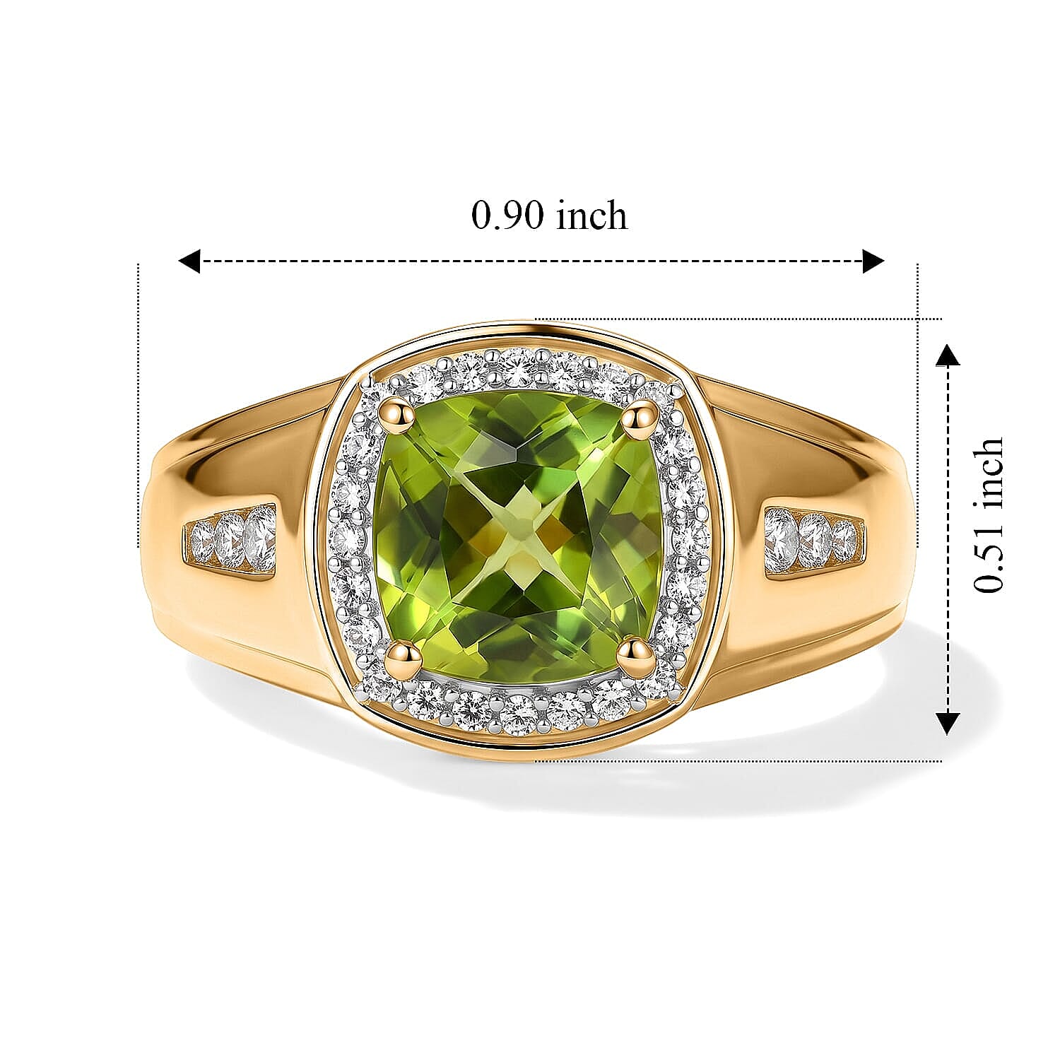 D'Joy Hebei Peridot and White Zircon Men's 2.85 ctw Ring in 18K Vermeil Yellow Gold Over Sterling Silver (Size 10.0)