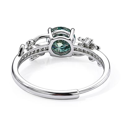 Green Moissanite and Simulated Diamond 1.20 ctw Ring in Silvertone (Adjustable)