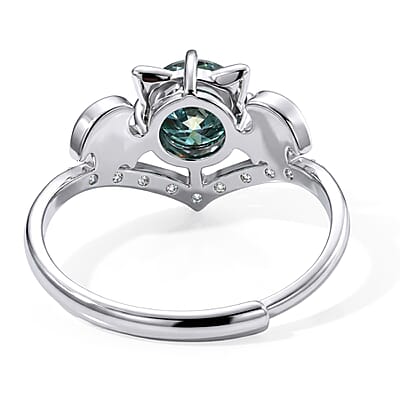 Green Moissanite and Simulated Diamond 1.20 ctw Ring in Silvertone (Adjustable)