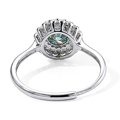 Green Moissanite and Simulated Diamond 1.40 ctw Ring in Silvertone (Adjustable)