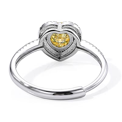 Yellow Moissanite and Simulated Diamond 1.40 ctw Heart Ring in Silvertone (Adjustable)