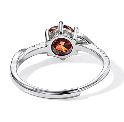 Red Moissanite and Simulated Diamond 1.40 ctw Ring in Silvertone (Adjustable)