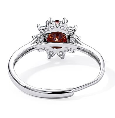 Red Moissanite and Simulated Diamond 1.20 ctw Ring in Silvertone (Adjustable)