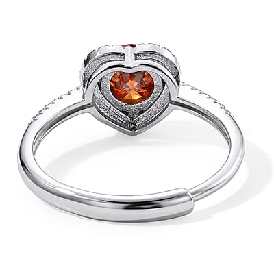 Red Moissanite and Simulated Diamond 1.40 ctw Ring in Silvertone (Adjustable)