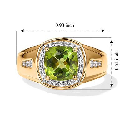 D'Joy Hebei Peridot and White Zircon Men's 2.85 ctw Ring in 18K Vermeil Yellow Gold Over Sterling Silver (Size 9.0)