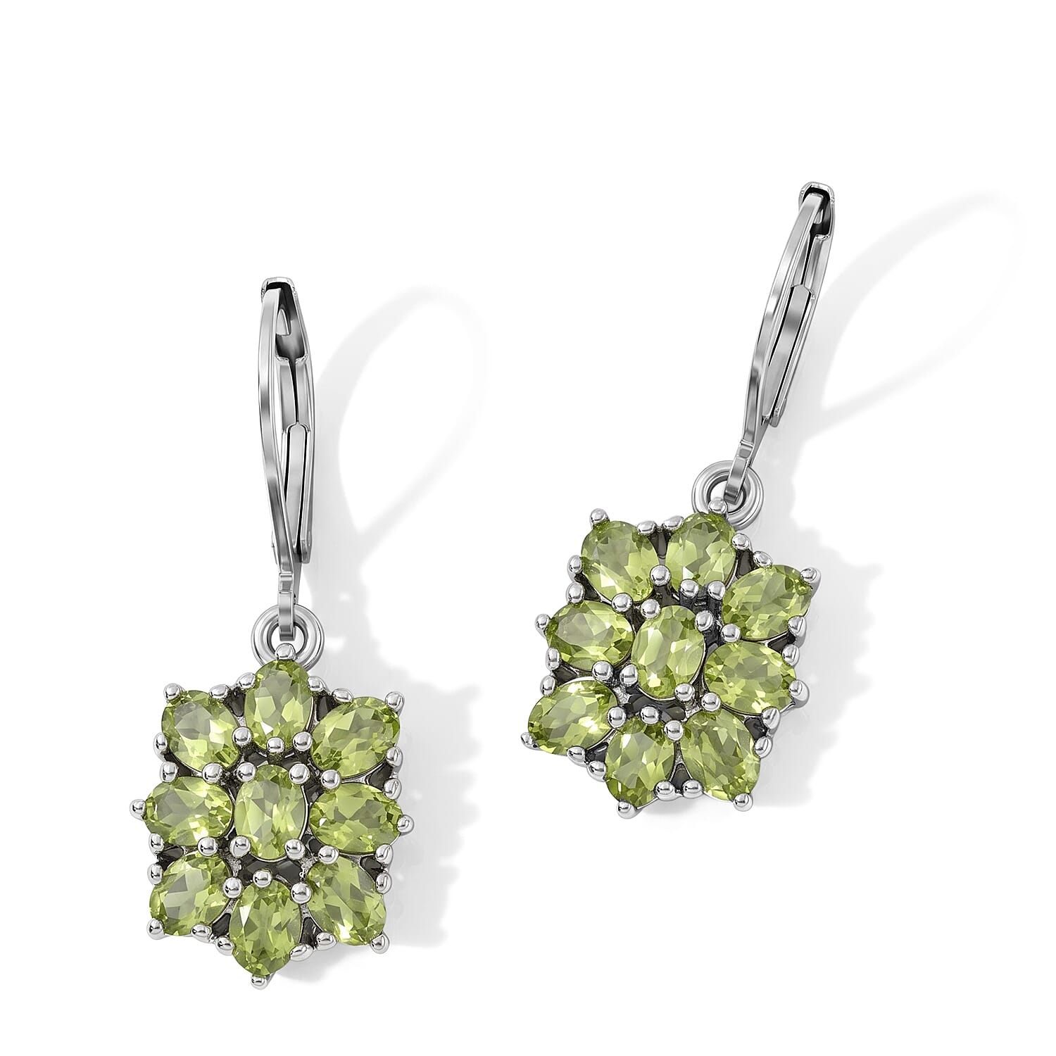 EverTrue Hebei Peridot 3.50 ctw Floral Earrings in Platinum Bond and Stainless Steel