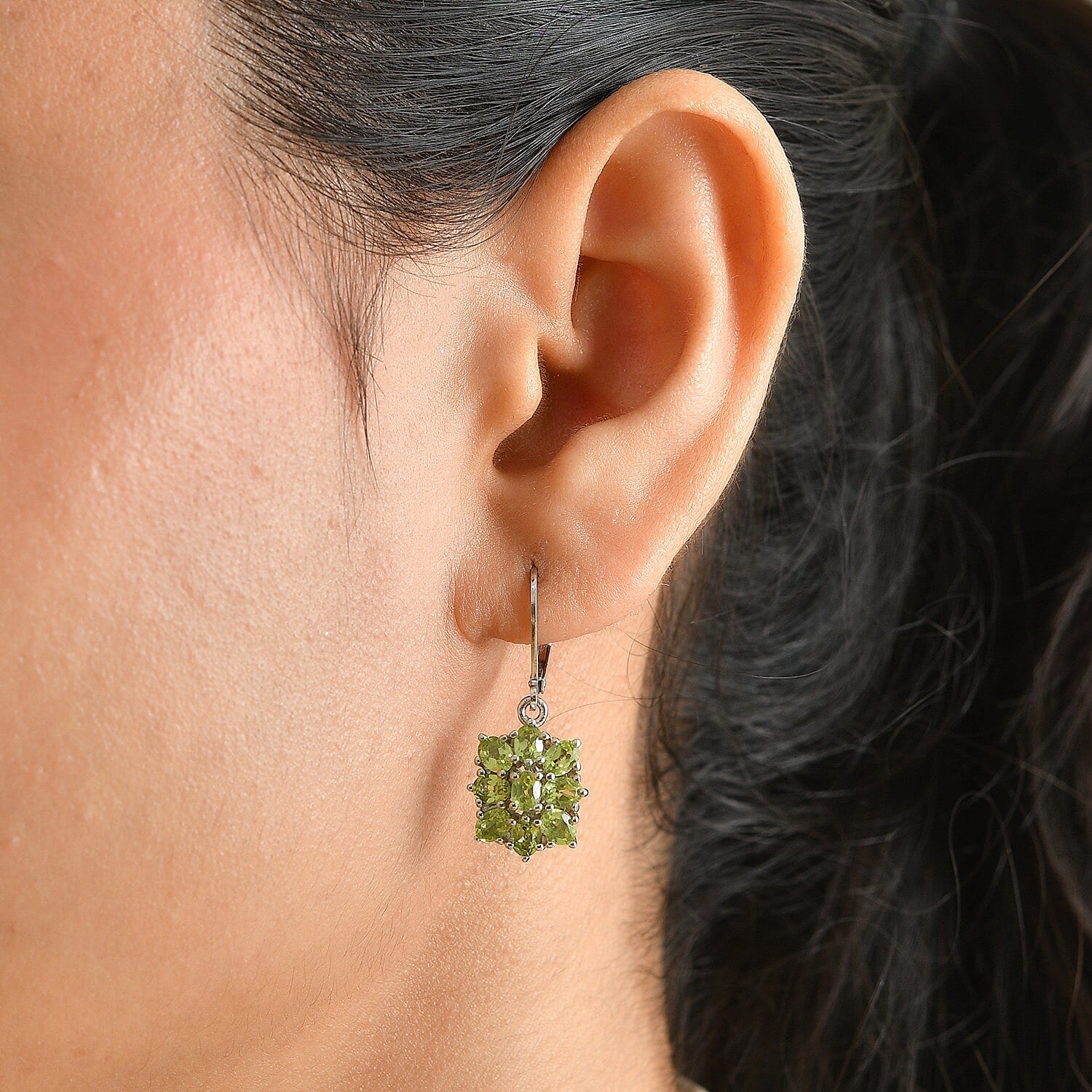 EverTrue Hebei Peridot 3.50 ctw Floral Earrings in Platinum Bond and Stainless Steel